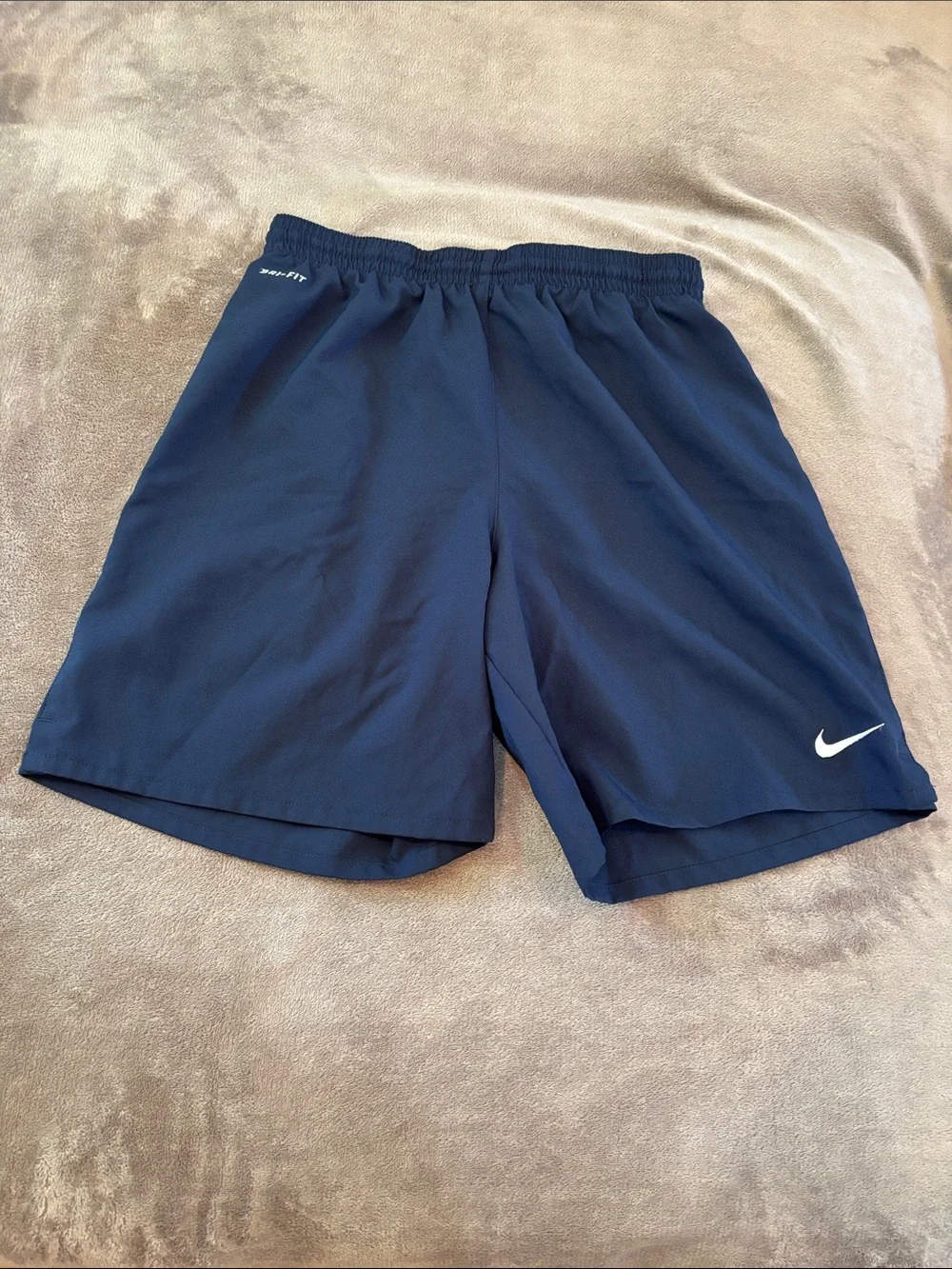 Nike Navy Kids Athletic Shorts with White Swoosh